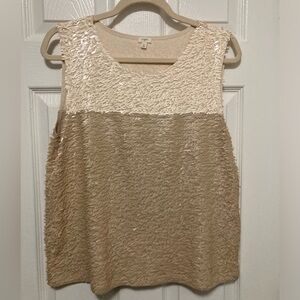 J. Crew Collection Colorblock Ivory Tan Sequin Party Sleeveless Blouse #LW